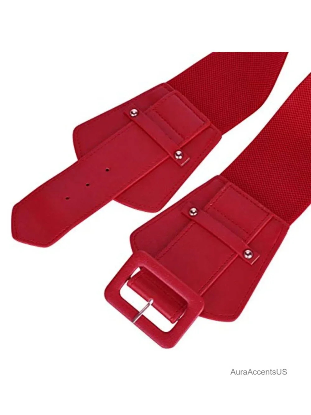 Vintage Wide Elastic Waist Belt with Chunky Buckle for Jeans Dresses
